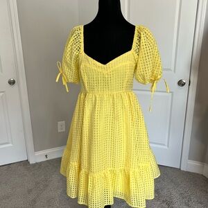 Yellow Gingham Puff Sleeve Dress